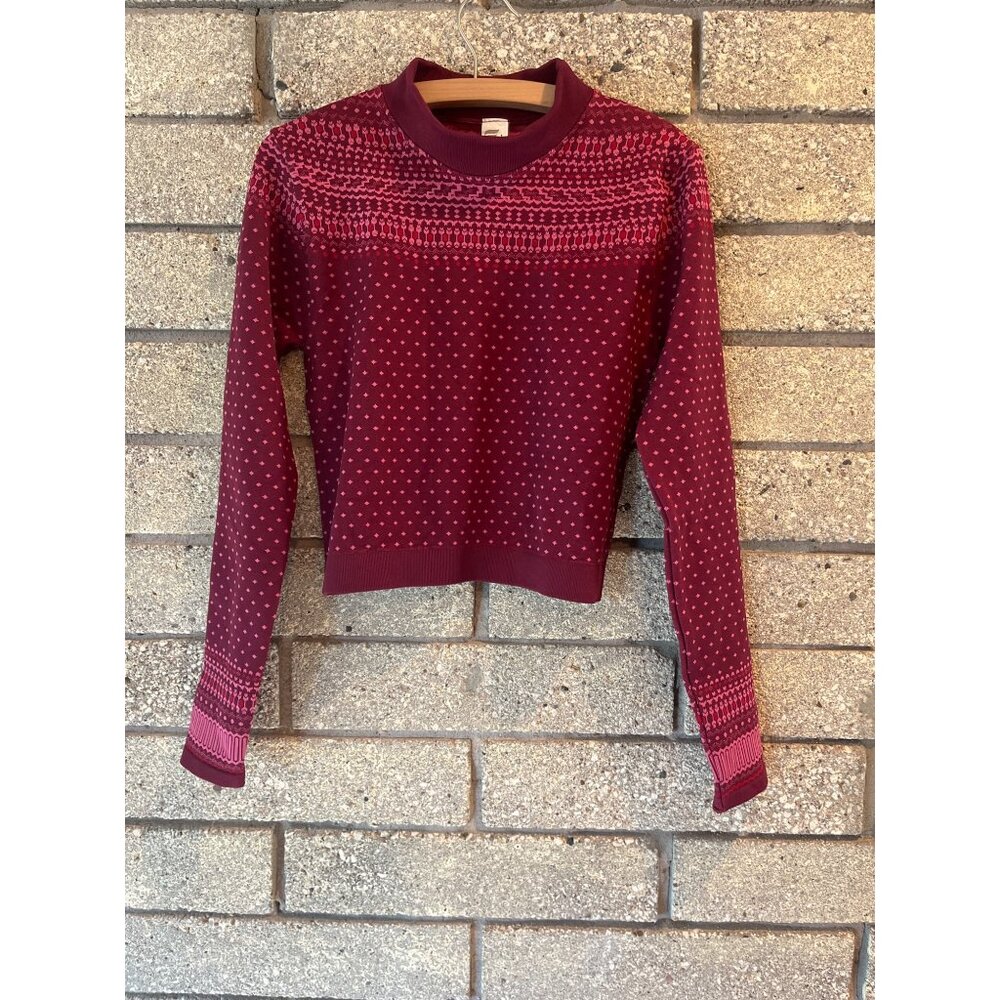 Fabletics Burgundy & Pink Fair Isle Knit Sweater Womens S Cotton/Nylon Blend Sof